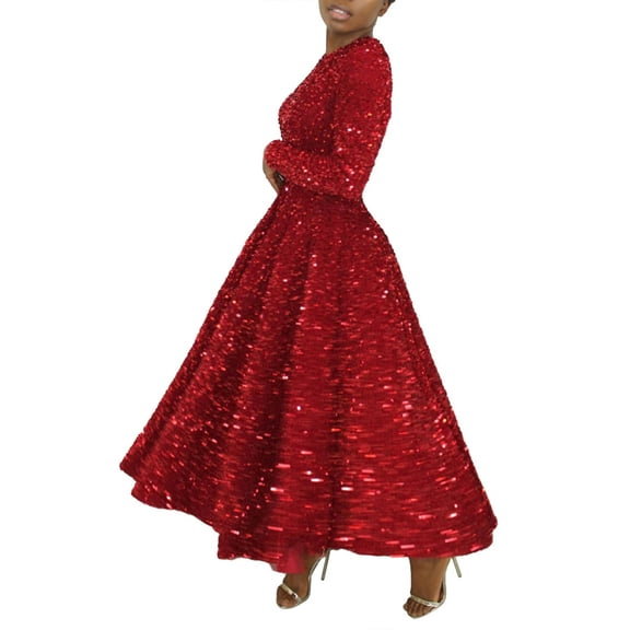 XXXITICAT Women's Plus Size Sequin Dress Flared Cocktail Sparkle Glitter Evening Maxi Dress(RE,S)