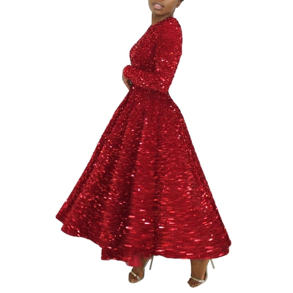 XXXITICAT Women's Plus Size Sequin Dress Flared Cocktail Sparkle Glitter Evening Maxi Dress(RE,XL)