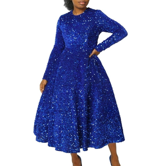 XXXITICAT Women's Plus Size Sequin Dress Flared Cocktail Sparkle Glitter Evening Maxi Dress(SB,S)