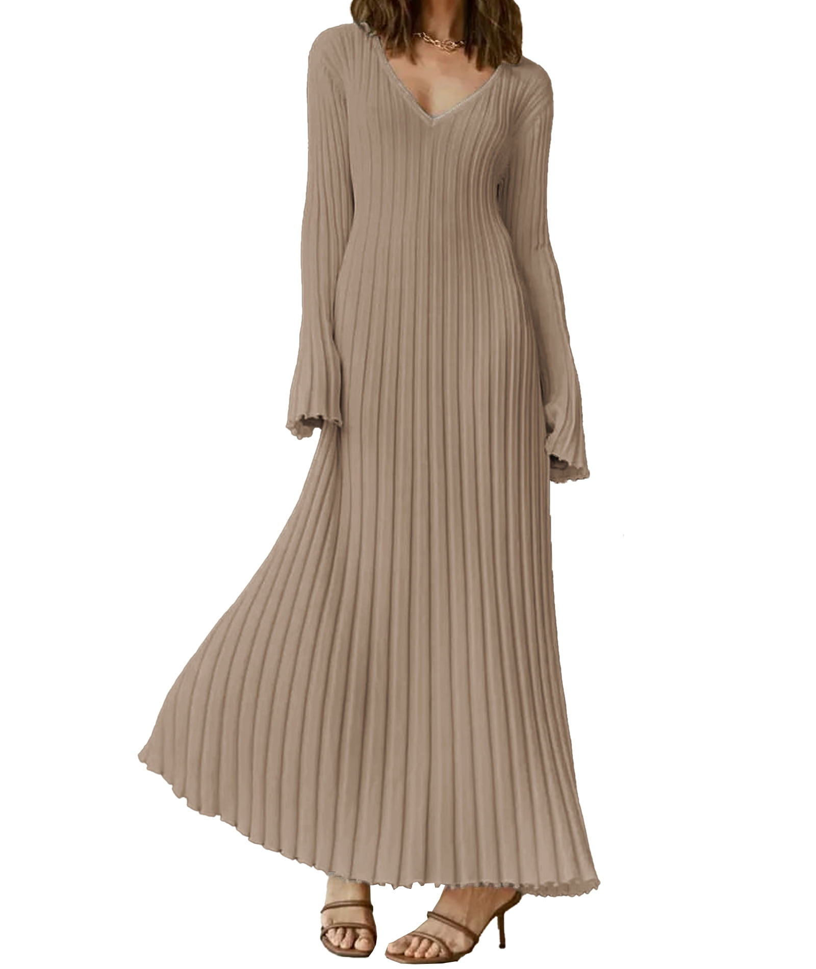 Xxxiticat Women's Ribbed Knit Long Sleeve Sweater Maxi Dress V Neck Striped Casual Fitted Long Dresses(AP,M) Xxxiticat Women's Ribbed Knit Long Sleeve Sweater Maxi Dress V Neck Striped Casual Fitted Long Dresses(AP,M)