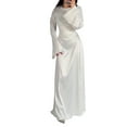 thumbnail image 1 of XXXITICAT Women's Satin Long Sleeve Round Neck Back Lace Up Maxi Dress(WH,S), 1 of 4