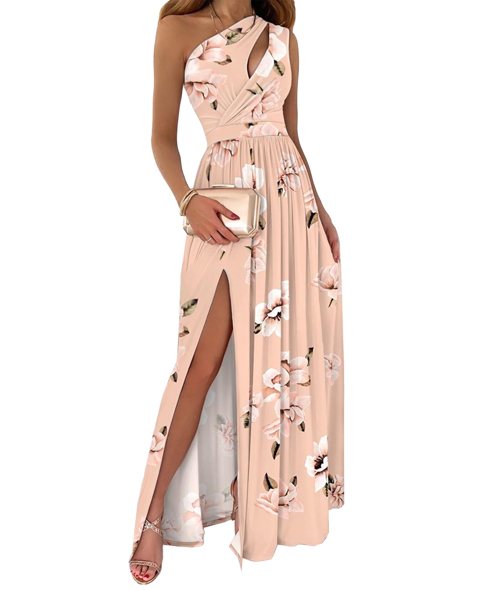 Sexy Short Sleeve One Shoulder Plain Tight Maxi Dress