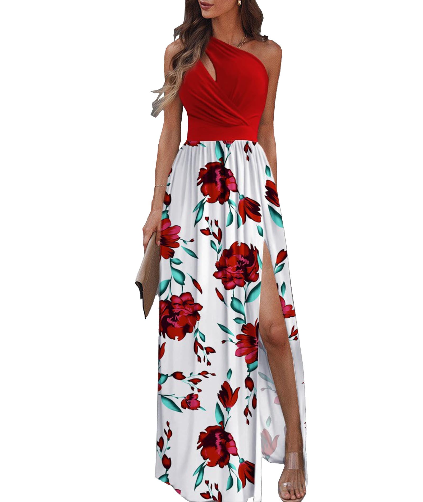 Sultry One Shoulder Halter Sleeveless Cutout Maxi Cover Up Knit Dress