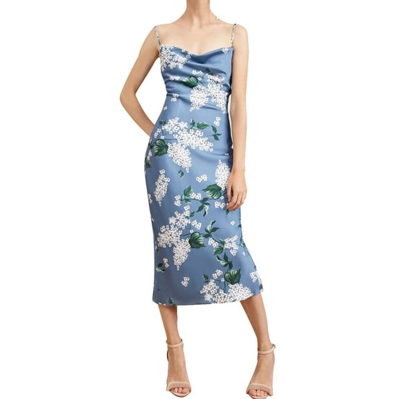 XXXITICAT Women's Sleeveless Spaghetti Strap Satin Dress Cocktail Beach Evening Party(BE,S)