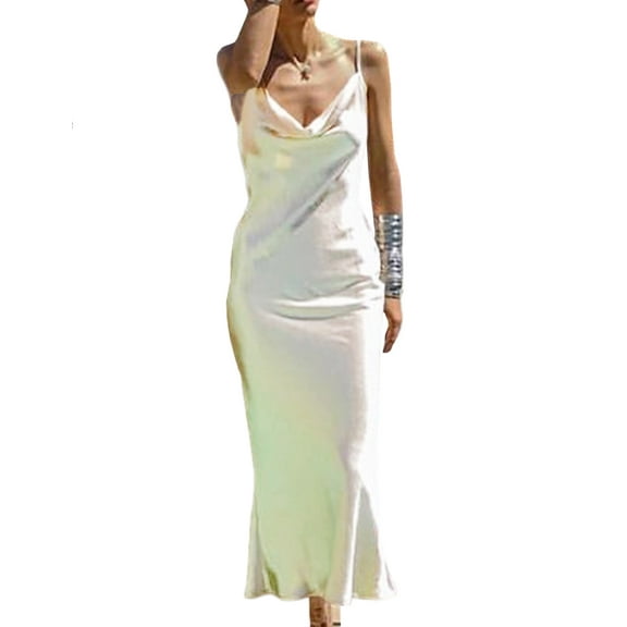 XXXITICAT Women's Sleeveless Spaghetti Strap Satin Dress Cocktail Evening Party Dresses(WH,S)