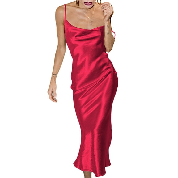 XXXITICAT Women's Sleeveless Spaghetti Strap Satin Dress Cocktail Evening Party Dresses(WR,S)