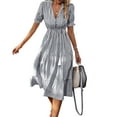 thumbnail image 1 of XXXITICAT Women's Summer Striped Midi Dress Short Sleeve V Neck High Waist Swing Dress(BL,XL), 1 of 4
