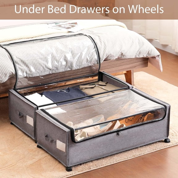 XXXL 90L Under Bed Storage Drawers with Wheels, Lockable Heavy Duty Bins Cost-Effective Design Organizes Shoes, Clothes, and Bedding Neatly