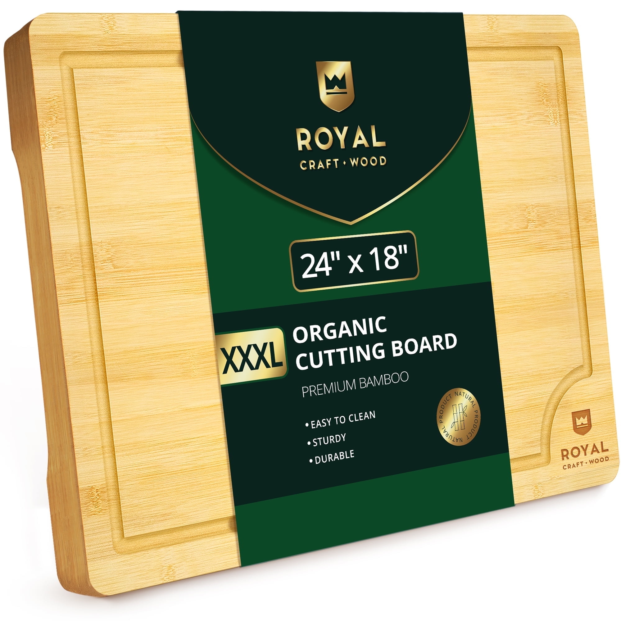Royal Craft Wood Bamboo Cutting Board for Kitchen – Extra Large Wooden Butcher Block with Side Handles, Chopping Board for Meat, Turkey, Vegetables & Dough (3XL, 24" x 18")