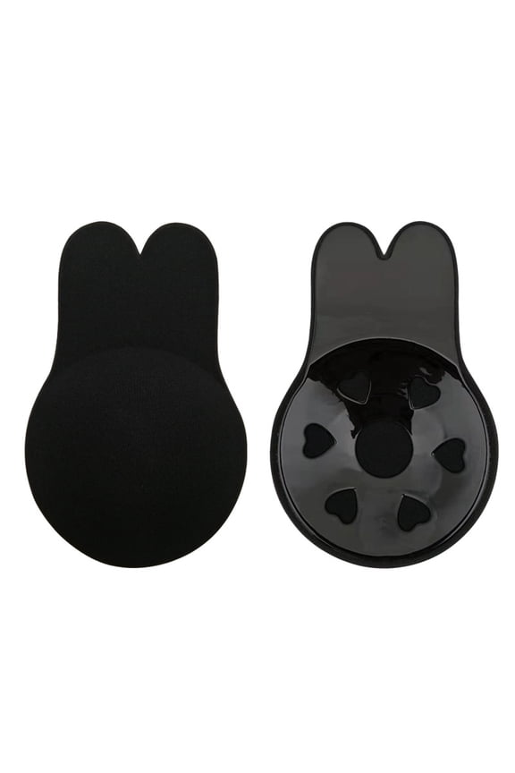 XXXL Black Adhesive Strapless Bra - Push-Up Silicone with Nipple Cover