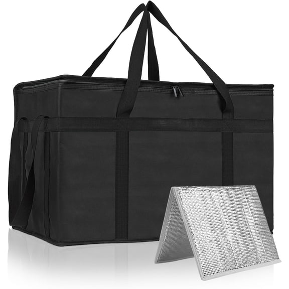 XXXL Insulated Bags for Delivery with Removable Hard Bottom,Pizza Delivery Bags, Large Capacity Cooler Bag Keep Warm for Grocery Shopping and Catering, Foldable, Heavy-Duty (Black)