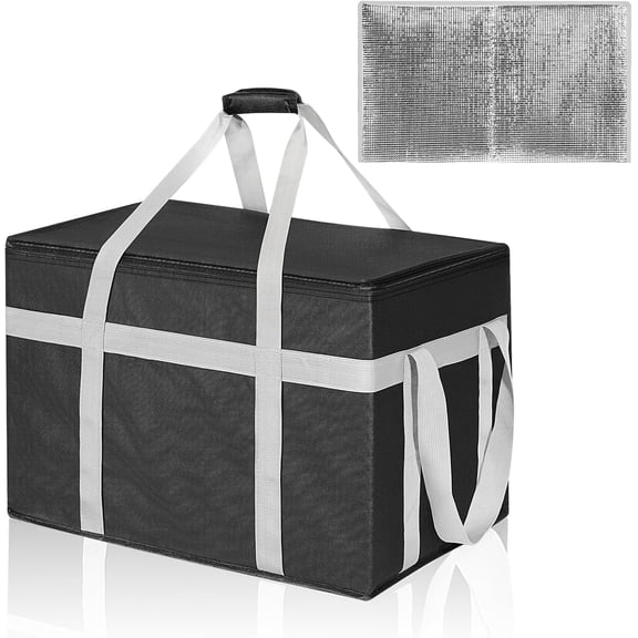 XXXL Insulated Delivery Bag with Removable Hard Bottom, Insulated Grocery Bag for Hot and Cold , Catering Cooler for Doordash, Warmers, Parties (Black,1 Pack)