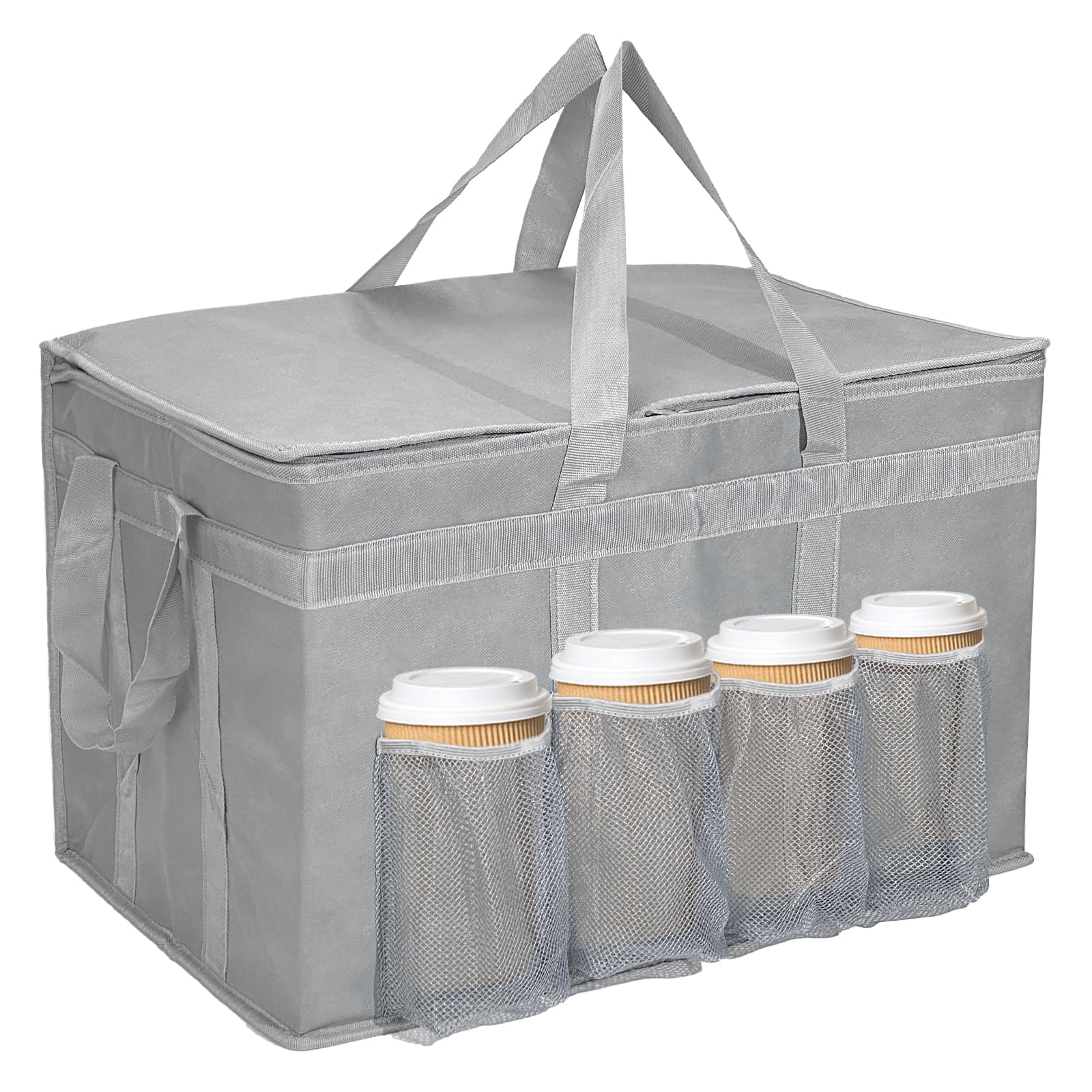 XXXL Large Insulated Collapsible Cooler Bags with Zipper Closure, Reusable Grocery Shopping Bags Keep Food Hot or Cold,Ideal for Catering,Grocery Transport，Grey colow with Cup Holder