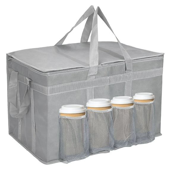 XXXL Large Insulated Collapsible Cooler Bags with Zipper Closure, Reusable Grocery Shopping Bags Keep Food Hot or Cold,Ideal for Catering,Grocery Transport，Grey colow with Cup Holder