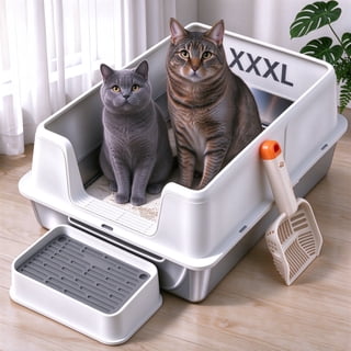 XXXL Stainless Steel Cat Litter Box with Enclosure, Extra Large Metal Litter Box for Big Cats & Multi-Cat, Low Entry, High-Sided Anti-Urine Leakage, Non-Stick, White, Includes Litter Ramp & Scoop