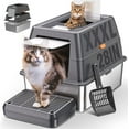 thumbnail image 1 of XXXL Stainless Steel Litter Box with Lid, Extra Large 28" Lx20 Dx18.1 H Litter Box for Big Cats, Enclosed Jumbo Metal Litter Boxes with Removable Cover & Footboard, Anti-Leakage,Odorless, 1 of 6