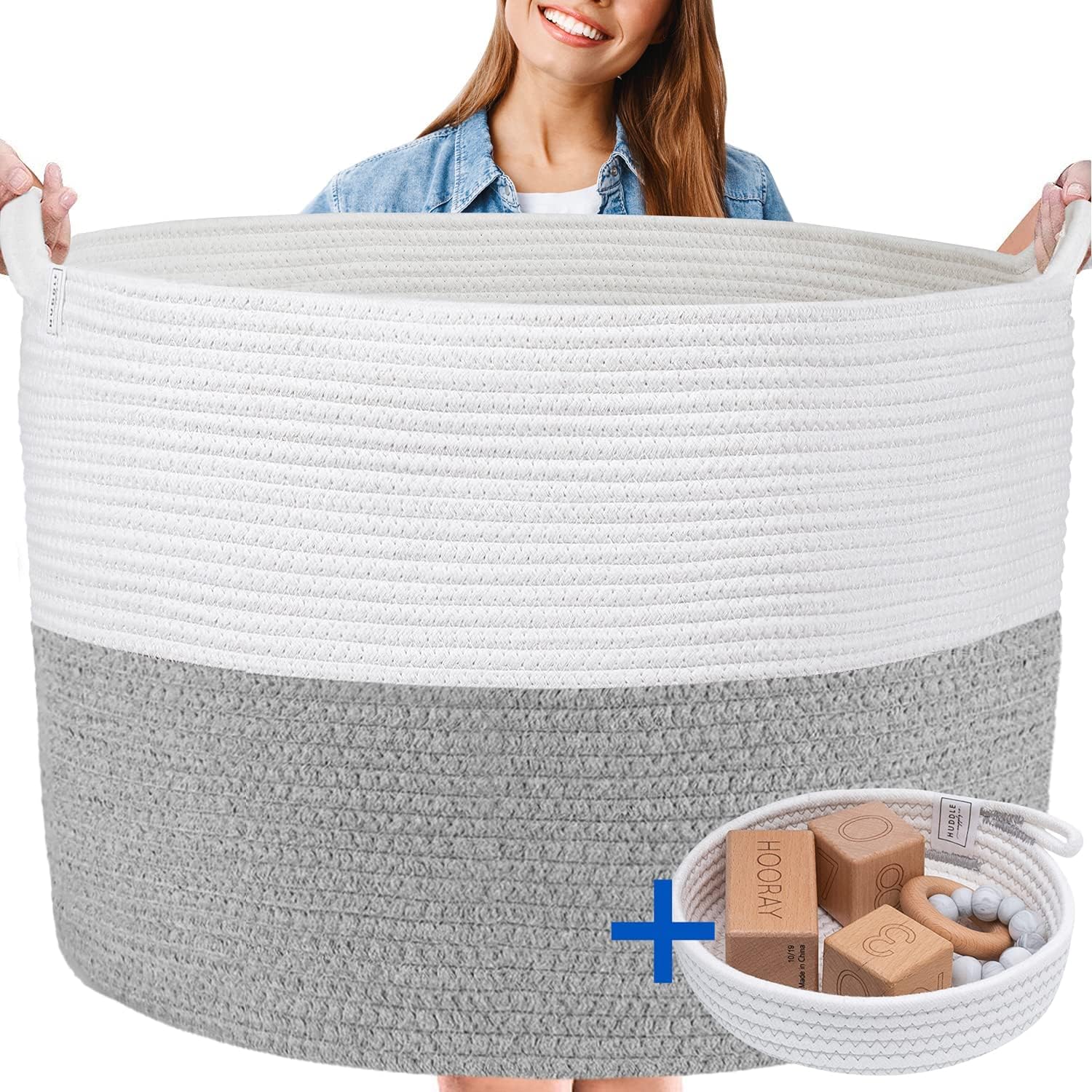 XXXL WASHABLE Blanket Basket Large 2PCs Blanket Storage Living Room XXX Large Basket for Storing Blankets Toy Basket Small Basket Basket for Blankets Grey and White Walmart