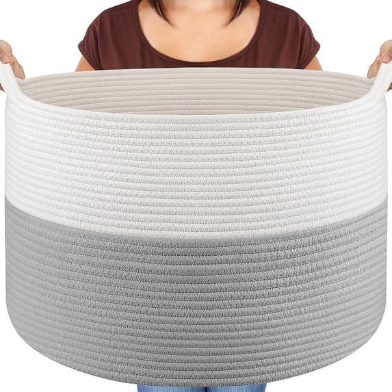 XXXLarge Blanket Basket Living Room - 22" x 22" x 14" Cotton Rope Baskets for Storage - Large Woven Basket for Toys, Towels, Pillows, Clothes- Rope Laundry Hamper with Handles - Nursery Bin