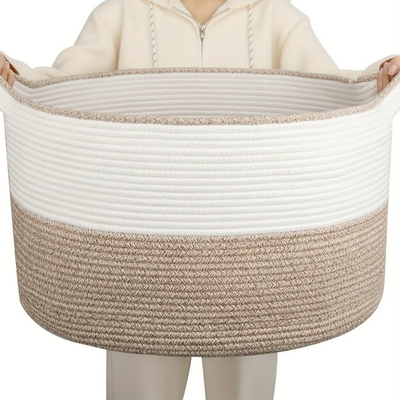 XXXLarge Cotton Rope Basket 22x22x14 Inches - Woven Storage Basket for Blankets, Toys, Laundry with Handles - Nursery, Living Room Organizer - Soft Cushion Hamper