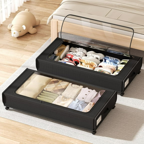 XXXXL Extra Long Under Bed Storage with Wheels,BIGGEST Size Available(66L) under the bed storage Organizer with Lid&Label,Rolling Under the bed Metal Drawer for Clothes,Shoes,Toys(36x17x 6In)
