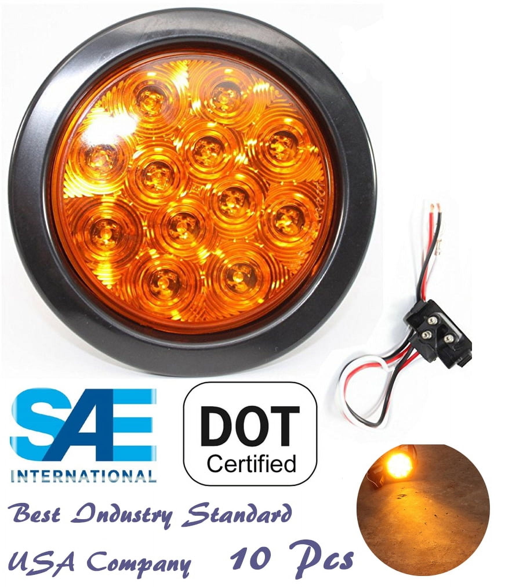 XXXXX 10 Pieces Sparkling LED 4" Amber Yellow Round TURN TAIL SIGNAL PARKING Light w Grommet Pigtail Kit for Truck Trailer DOT SAE Approved