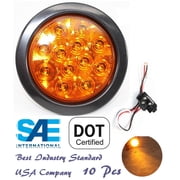 XX 10 Pieces Sparkling LED 4" Amber Yellow Round TURN TAIL SIGNAL PARKING Light w Grommet Pigtail Kit for Truck Trailer DOT SAE Approved