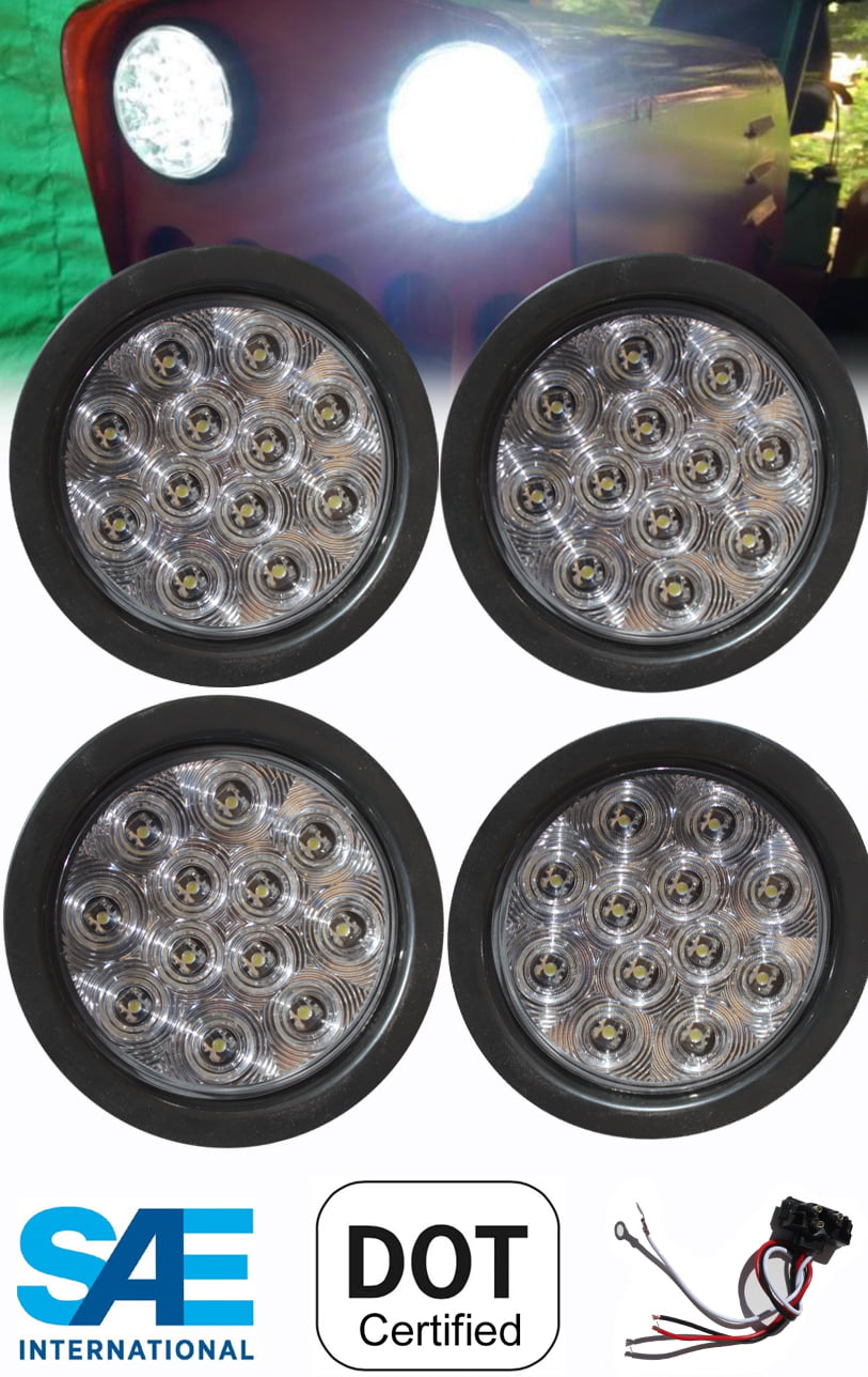 XXXXX 4 Pieces LED 4 White Round Backup Reverse Lights w Grommet Pigtail  Kit for Truck Trailer Tractor DOT SAE Approved - Walmart.com