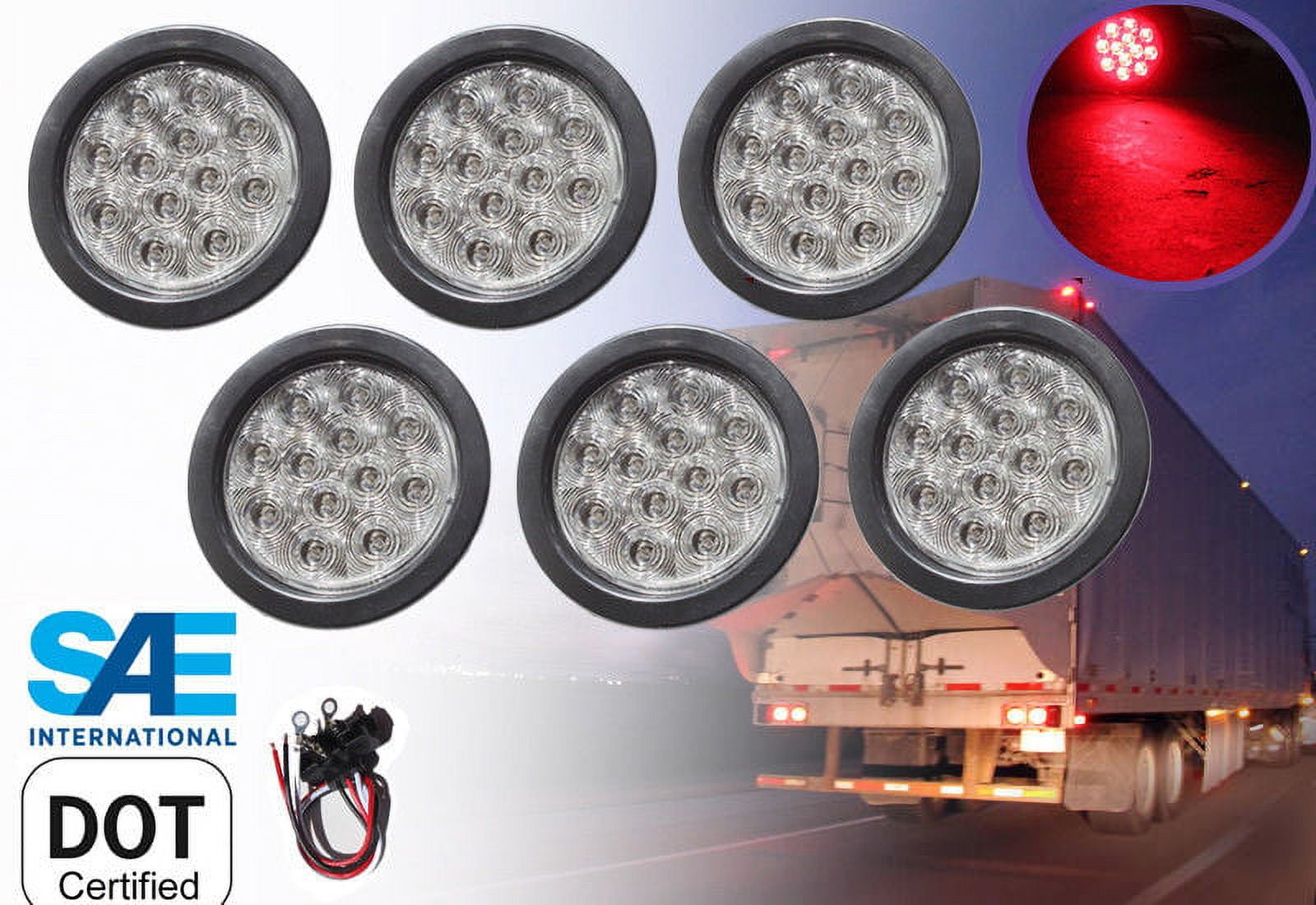 XXXXX 6 Pieces 4 Clear Lens Round Red LED Light Brake Stop Turn Tail  Signal w Grommet Pigtail Kit for Truck Trailer Tractor Jeep DOT SAE  Approved - D - Walmart.com