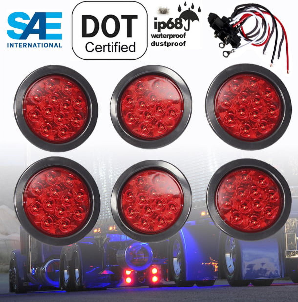 XXXXX 6 Pieces High Quality LED 4 Red Round STOP BRAKE TURN TAIL RUNNING  Light w Grommet Pigtail Kit for Truck Trailer DOT SAE Approved New -  Walmart.com