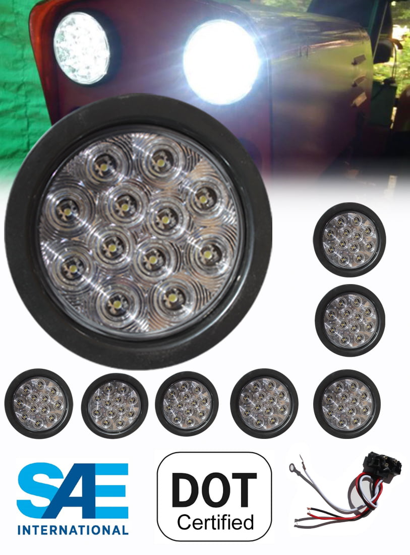XXXXX 8 Pieces LED 4 White Round Backup Reverse Lights w Grommet Pigtail  Kit for Truck Trailer Tractor DOT SAE Approved -D - Walmart.com