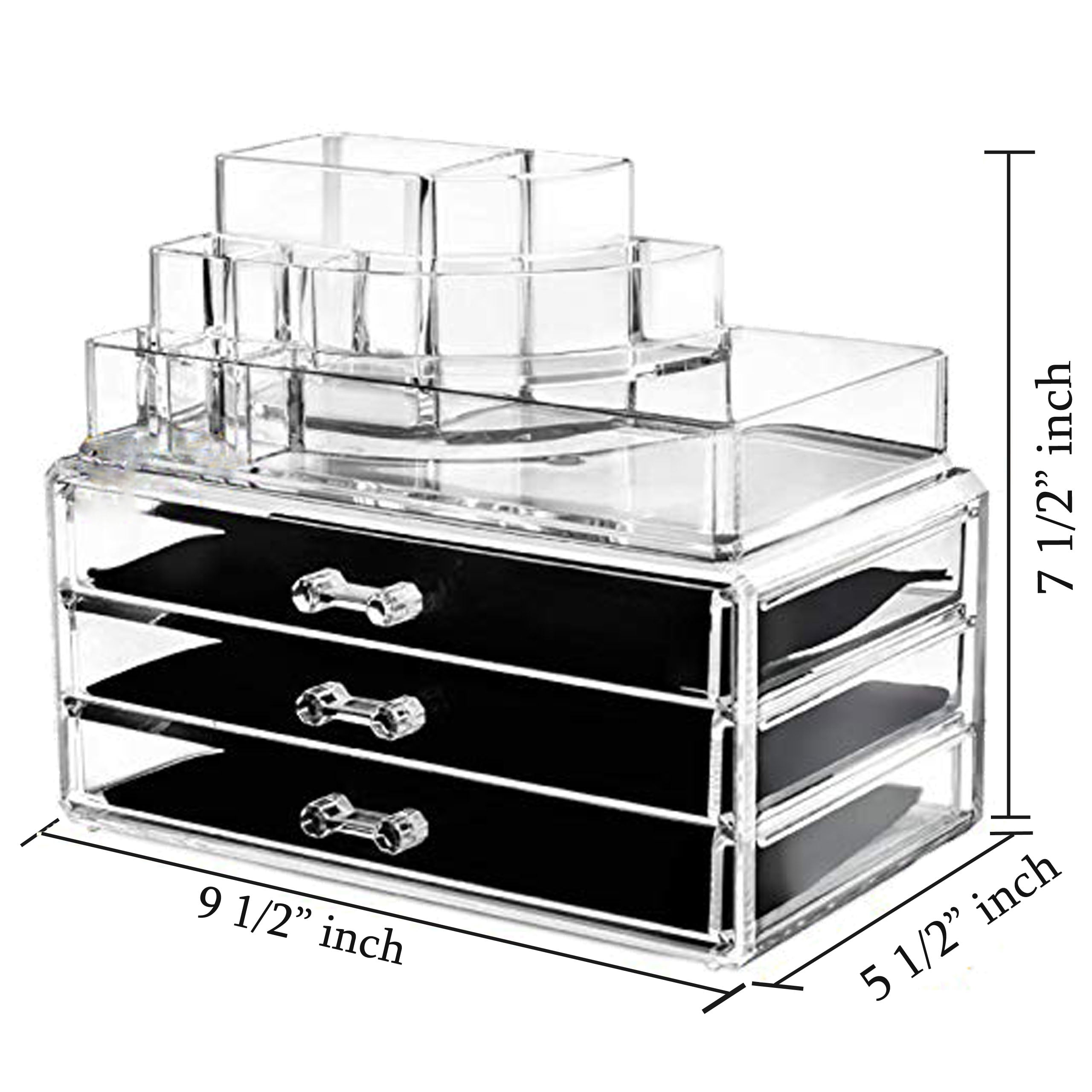 XXXXX Clear Acrylic Jewelry and Other Items Organizer 3 Drawers with 8 Compartments Top Section ( Idea for Christmas Gift)
