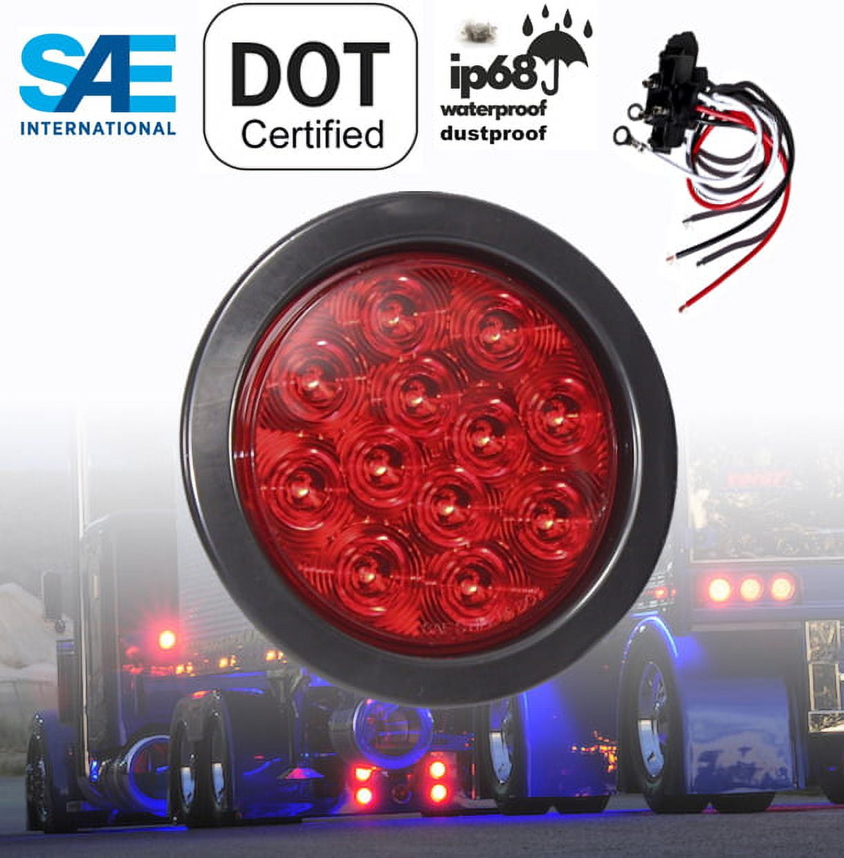 XXXXX High Quality LED 4 Red Round STOP BRAKE TURN TAIL RUNNING Light w  Grommet Pigtail Kit for Truck Trailer DOT SAE Approved - Walmart.com