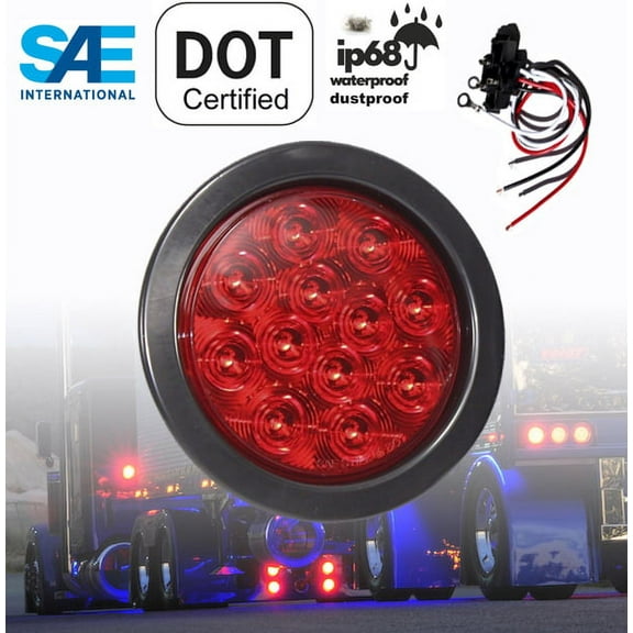 XXXXX High Quality LED 4" Red Round STOP BRAKE TURN TAIL RUNNING Light w Grommet Pigtail Kit for Truck Trailer DOT SAE Approved