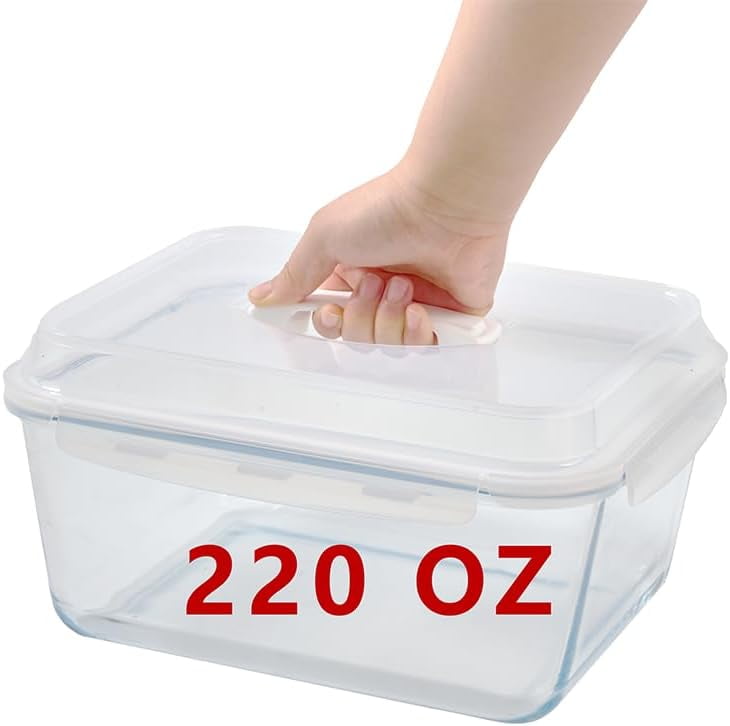 Vtopmart 6.5L Extra Large Glass Food Storage Container - Airtight Lid, Oven Safe, For Roasting Turkey, Baking, Meal Prep
