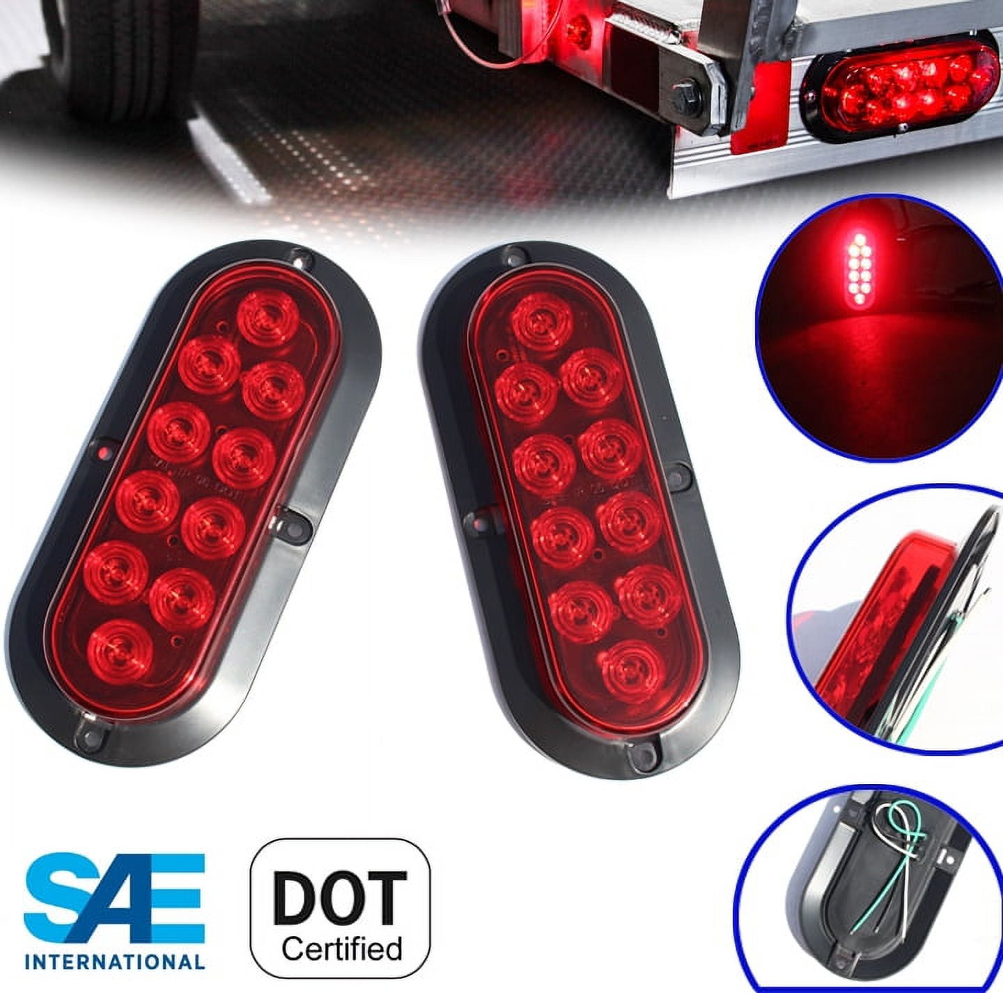 XXXXX Pair ( 2 Pieces ) LED 6 Surface Mount Oval Red Brake Stop Turn Tail  Marker Signal Lights for Truck Trailer Tractor DOT SAE Approved -  Walmart.com