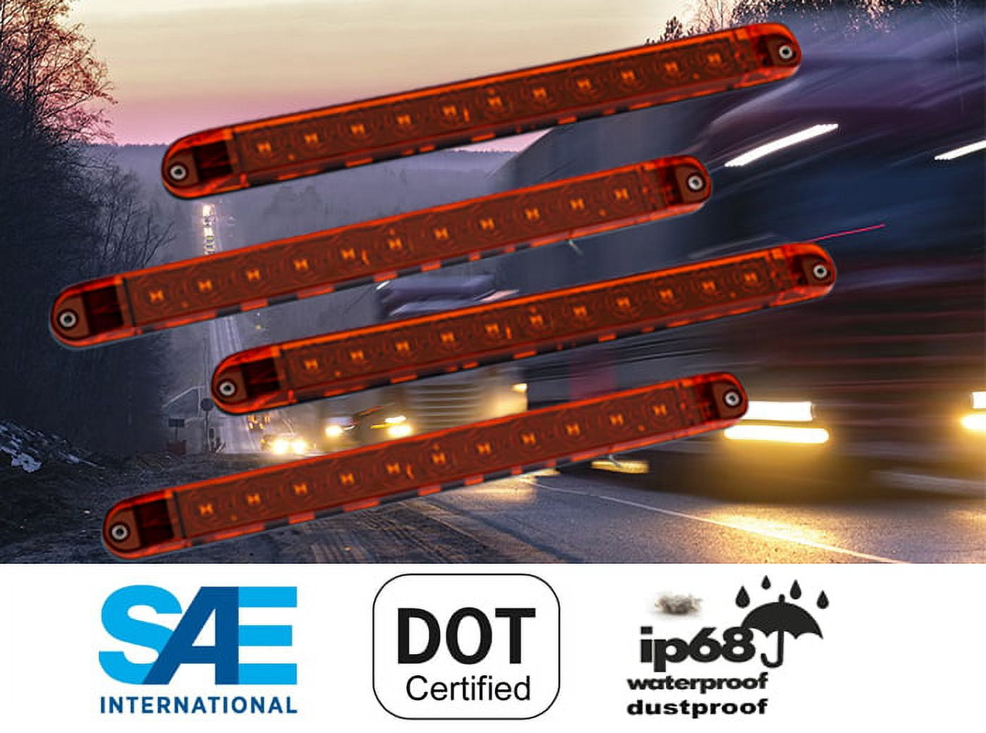 XXXXX Set of 4 Pcs Yellow Amber 17 LED Waterproof Light Bar as Turn Tail  Dome Signal Interior Side Marker for Truck Trailer Tractor Jeep RV Flat  Base Surface Mount DOT SAE