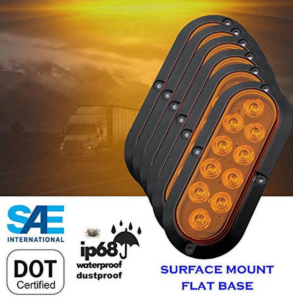 XXXXX Set of 6 Pcs Amber Yellow 6 Oval LED Light Waterproof Surface Mount  Turn Tail Signal Parking for Truck Trailer Tractor Jeep RV Flat Base DOT SAE  Approved - Walmart.com