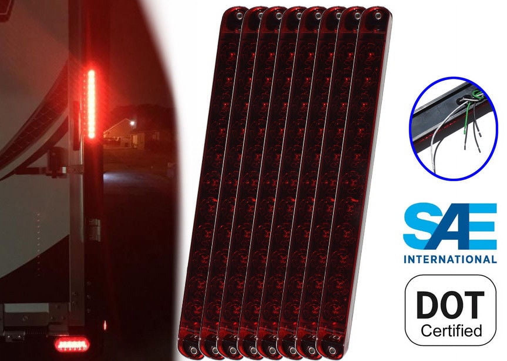 XXXXX Set of 8 Pcs Red 17 Light bar Brake Stop Turn Tail Signal Side  Marker Clearance Identification LED Light for Truck Trailer Tractor Jeep  Flat Base DOT SAE Approved - Walmart.com