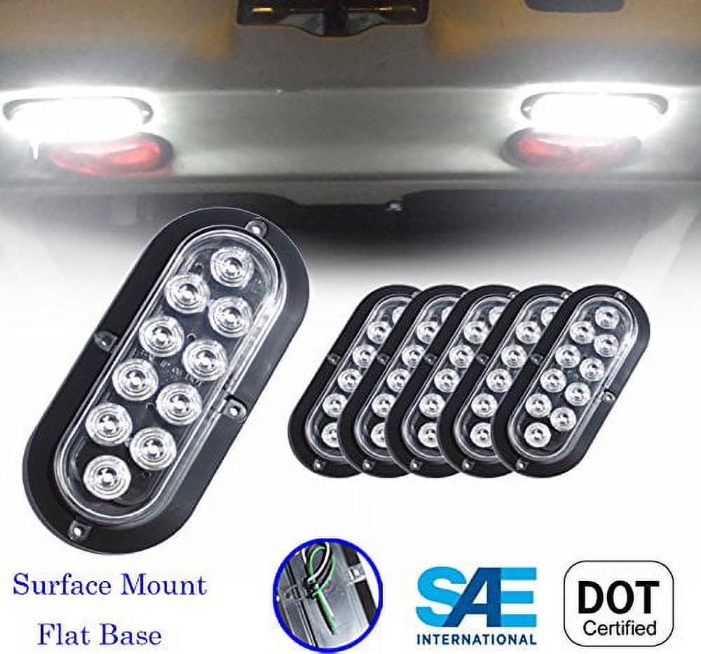 XXXXX Set of 6 Pcs White 6 Oval LED Light Waterproof Surface Mount Backup  Reverse for Truck Trailer Tractor Jeep Flat Base DOT SAE Approved -  Walmart.com
