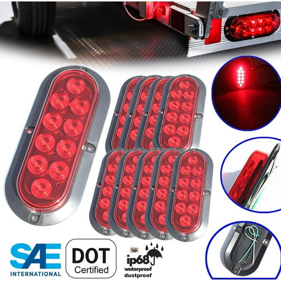XXXXX et of 10 Pcs LED 6" Surface Mount Oval Red Brake Stop Turn Tail Marker Signal Lights for Truck Trailer Tractor DOT SAE Approved