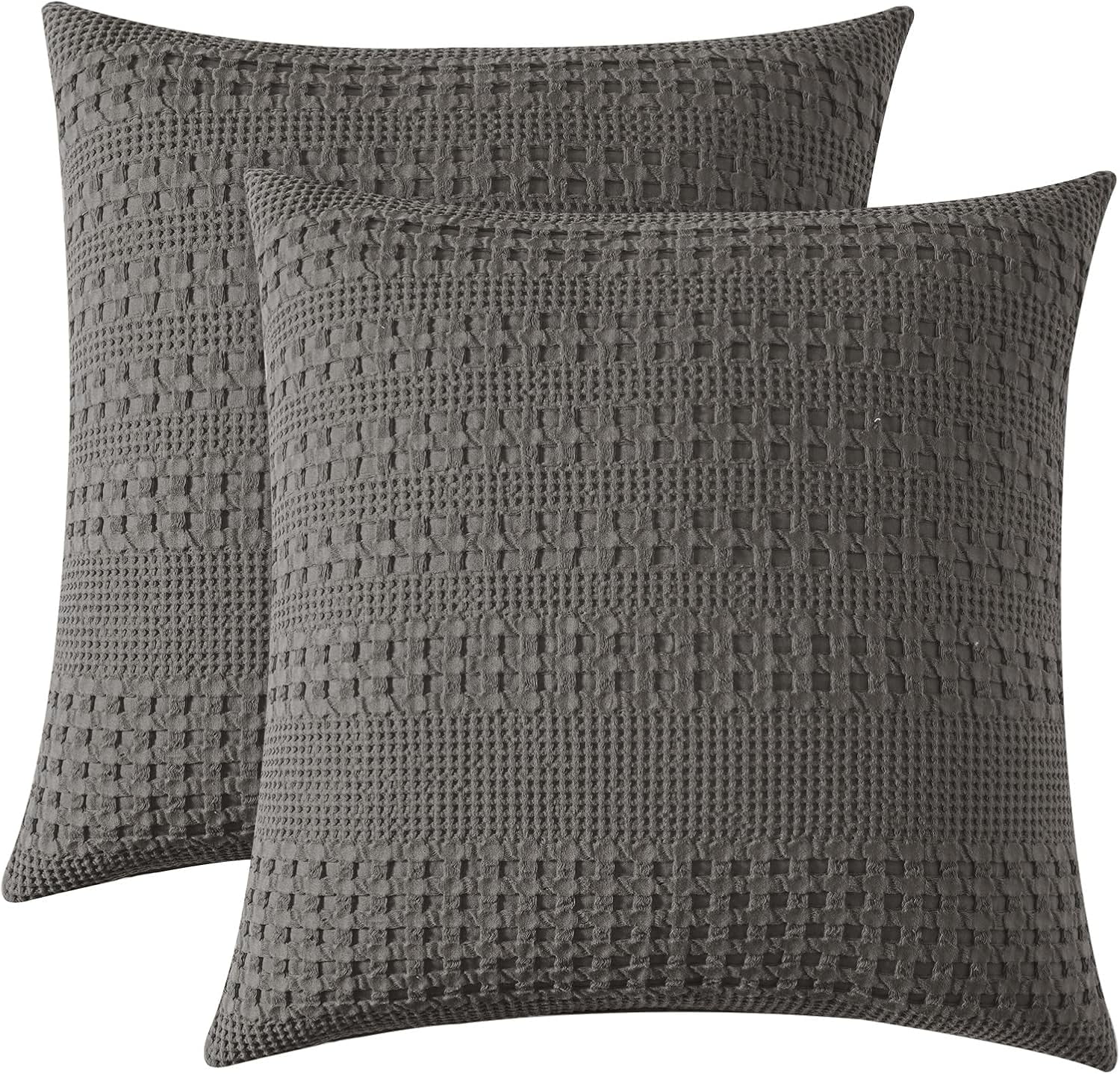 Charcoal Grey Cotton Waffle Weave Euro Sham Covers, 26" x 26", Set of 2