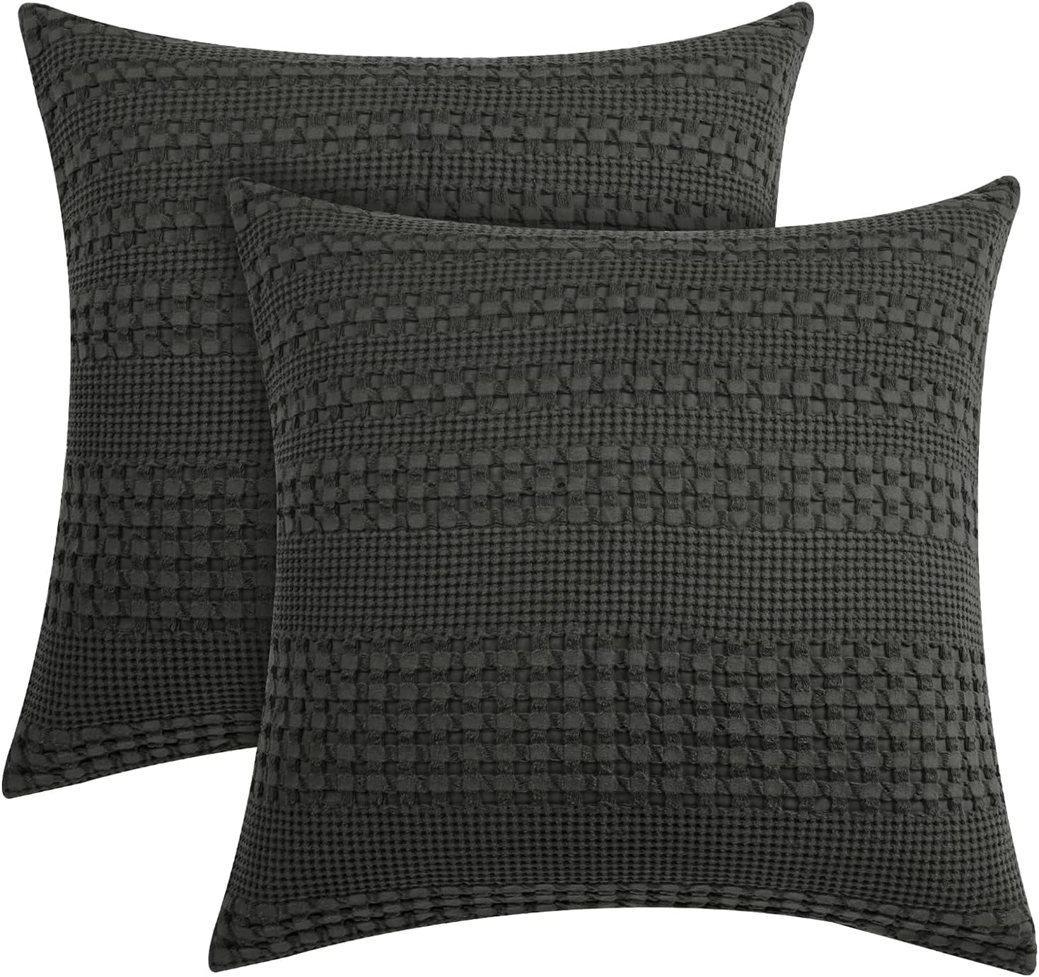 Charcoal Grey Cotton Waffle Weave Euro Sham Covers, 26" x 26", Set of 2