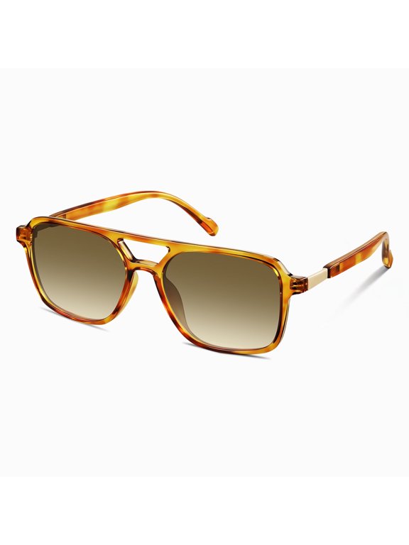 Aviator Sunglasses for Women Men Fashion Square Womens Sunglasses UV400 Protection Shades(Amber/Gradient Brown)