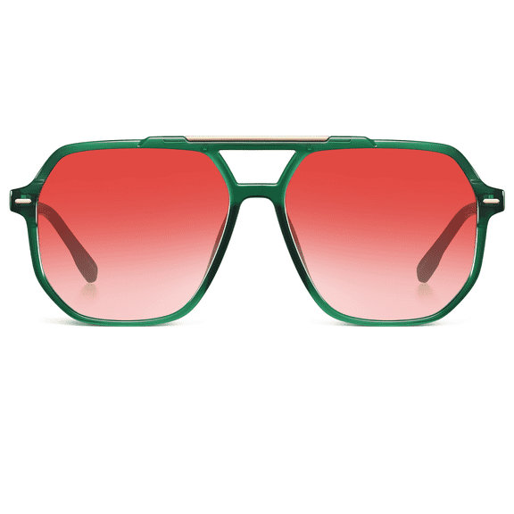 Aviator Sunglasses for Women Men Square Frame UV400 Protection 90s Vintage Style Sun Glasses(Green/Gradient Red)