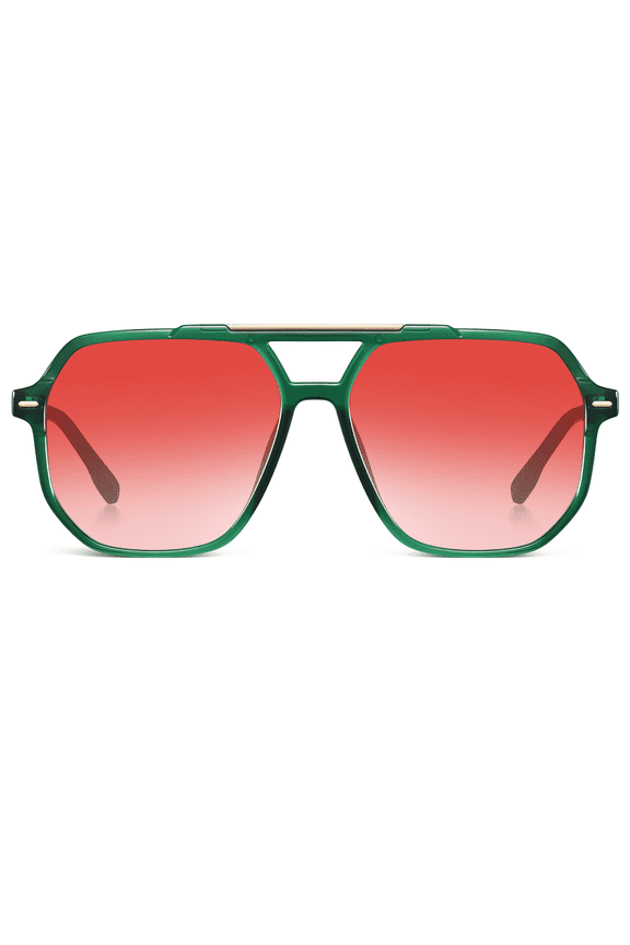 Aviator Sunglasses for Women Men Square Frame UV400 Protection 90s Vintage Style Sun Glasses(Green/Gradient Red)