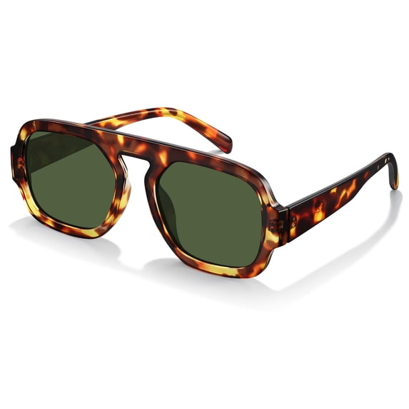 Oversized Aviator Sunglasses for Women Men Retro 70s Flat Top Shades UV400 Protection Sun Glasses(Tortoise/G15)
