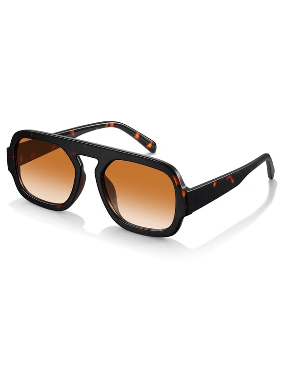 Oversized Aviator Sunglasses for Women Men Retro 70s Flat Top Shades UV400 Protection Sun Glasses(Tortoise/Gradient Brown)