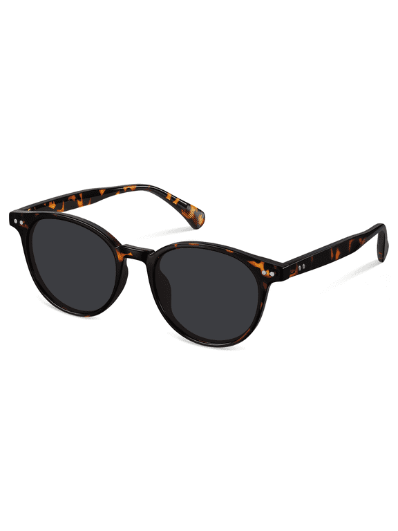 Round Polarized Sunglasses for Women Men Retro UV400 Protection Sun Glasses(Tortoise/Gray)