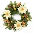 thumbnail image 1 of XY Fancy 16in Christmas Wreath with Gold Poinsettia Flowers Pinecones Berries and Ball Ornaments for Front Door Holiday Decoration, 1 of 7