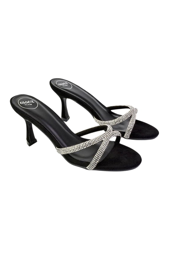 Womens Abby Diamante Strappy Stiletto Heel Mules